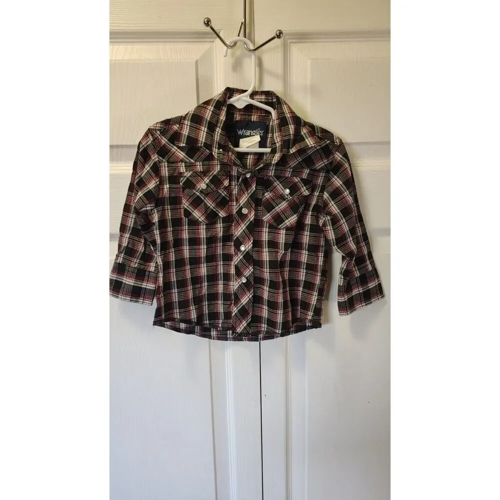 Wrangler Kids' Western Pearl Snap Plaid Shirt XXS